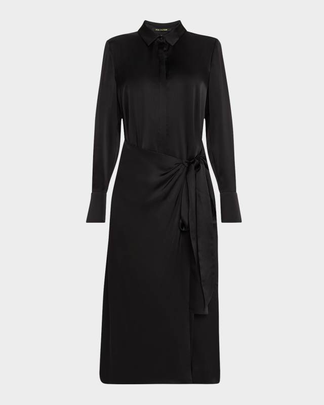 Alara Tie-Waist Sateen Midi Shirtdress